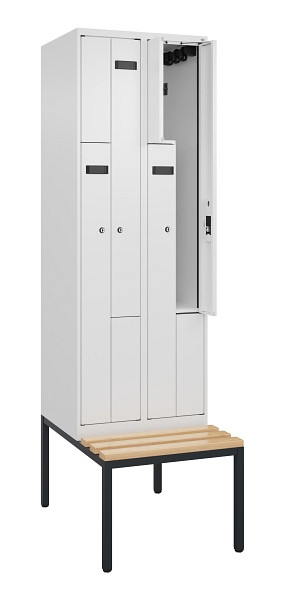 C+P Z-Spind Evolo PLUS, Bank, 4 Fächer, 2120x600x815mm, 9016/9016, Zylinderschloss, Sitzfläche Buche-Hartholz, Sitzbank, 0490537-204 S10047
