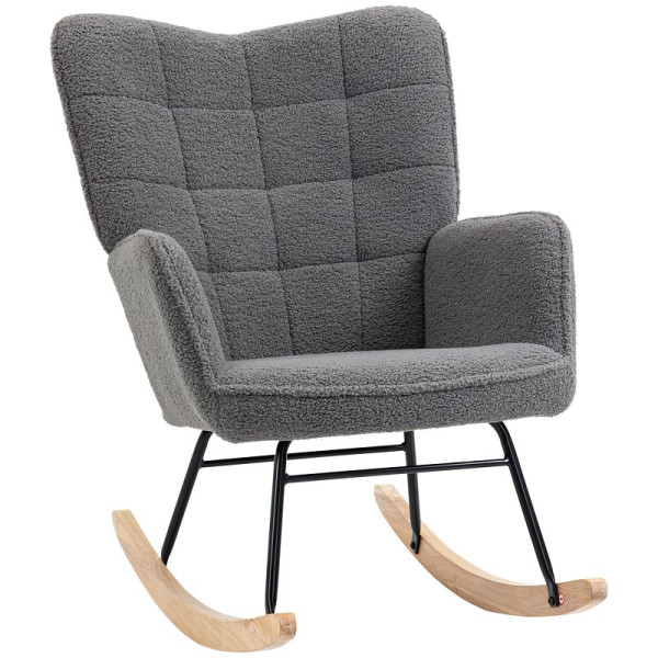 HOMCOM Schaukelstuhl im Retro-Design, Massivholz, Sessel, Relaxsessel, 98 x 71 x 101 cm, Dunkelgrau, 839-613V00CG