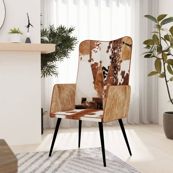 vidaXL Ohrensessel Braun und Weiß Haarig Echtleder, 339657
