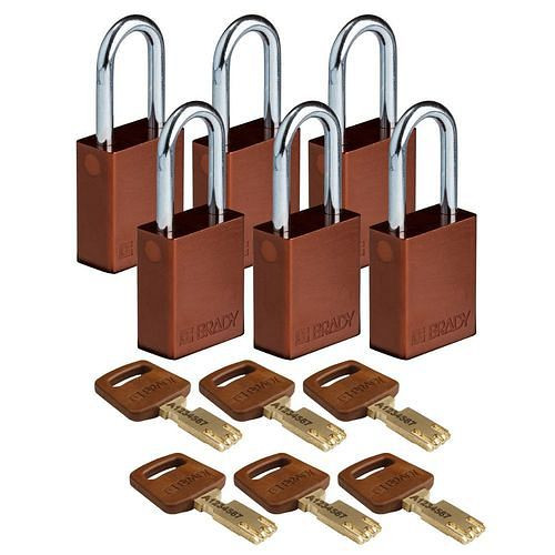 Brady Vorhangschlösser SafeKey, Aluminium, VE: 6 Stück, lichte Bügelhöhe 38,10 mm, braun, 307995