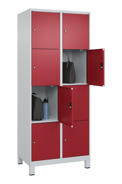 C+P Schließfachschrank Evolo PLUS, mit Füßen, 8 Fächer, 1950x800x500mm, 7035/30, Frontfarbe RAL 3003 Rubinrot, 049010-224 S10004