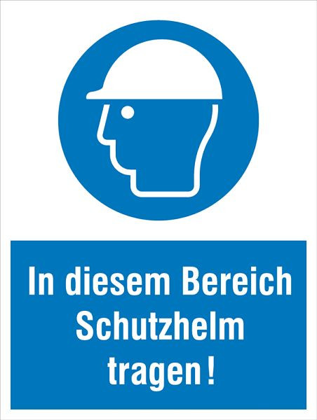 SafetyMarking Gebots-Kombischild, In diesem Bereich Schutzhelm tragen!, BxH 30x40 cm, Kunststoff (Hart-PVC), 43.A7185
