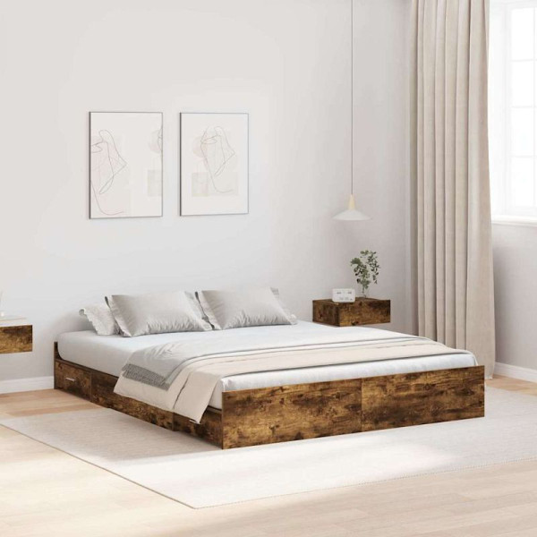 vidaXL Bett mit Stauraum Räuchereiche 160 x 200 cm Holzwerkstoff, 3335281