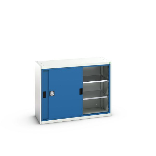 bott verso Schiebetürschrank, mit 2 Fachböden, BxTxH: 1300 x 550 x 1000 mm, Lichtgrau / Enzianblau, 16926670.11