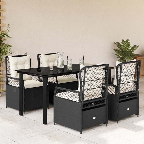 vidaXL 5-teilig Garten-Essgruppe mit Kissen Schwarz Poly Rattan, 3262967