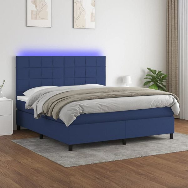 vidaXL Boxspringbett mit Matratze & LED Blau 160x200 cm Stoff, 3134891