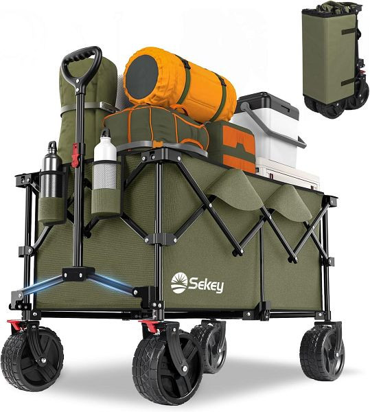 Sekey XXL Plus Bollerwagen Faltbar mit Bremsen 200L 200kg Belastbar, extra breite Reifen, Blau-Grau, FW27