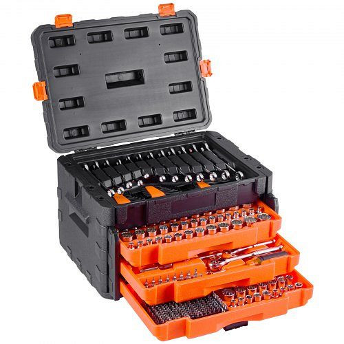 VEVOR Mechaniker-Werkzeugsatz Steckschlüsselsatz 450-tlg, SAE-metrisch, 6,4/9,5/12,7 mm, mit Schraubenschlüsseln & Koffer, JXGJ143812SAEFGIH002V0
