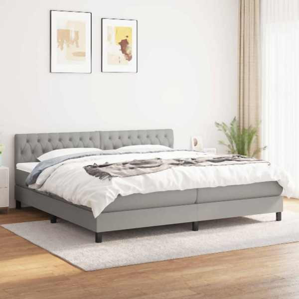 vidaXL Boxspringbett mit Matratze Hellgrau 200x200 cm Stoff, 3140321