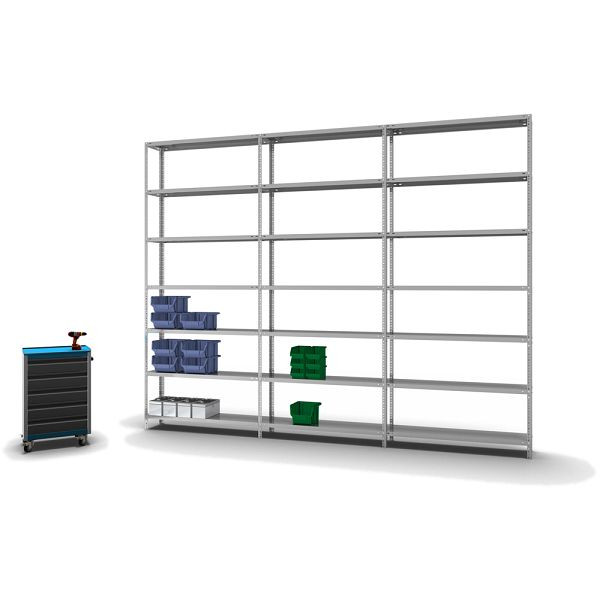 hofe Fachboden-Grundregal, 3000x300x1300 mm, 7 Fachebenen, verzinkt, 125 kg Fachlast, 875 kg Feldlast, zweiseitige Bedienung, WZG30313L