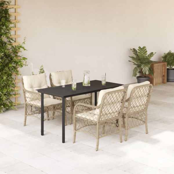 vidaXL 5-tlg. Garten-Essgruppe mit Kissen Beige Poly Rattan, UV-beständig, 3212147