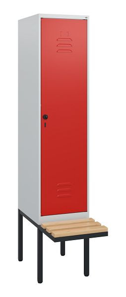 C+P Umkleidespind Classic PLUS, 1950x400x815mm, 7035/3020, Drehriegel, Buche-Sitzleisten, 0800405-12 S10002