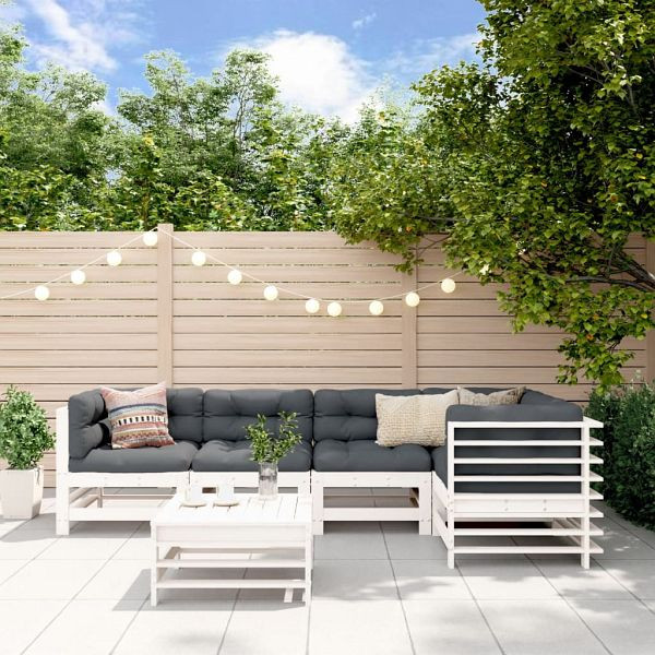 vidaXL 6-teilig Garten-Lounge-Set Weiß Massivholz Kiefer, 3186474