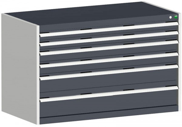 bott cubio Schubladenschrank bestückt mit 6 Schwerlastschubladen BxTxH: 1300 x 750 x 800 mm, RAL 7035/7016, 40030072.19V