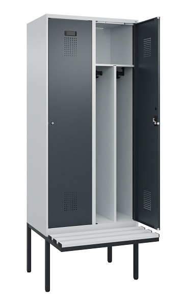 C+P Spind Evolo PLUS, 2 Abteile, 2120x800x815mm, 7035/7016, Haken 4, Zylinderschloss, Sitzfläche Kunststoff, Trennwand, 0490407-22F S10093