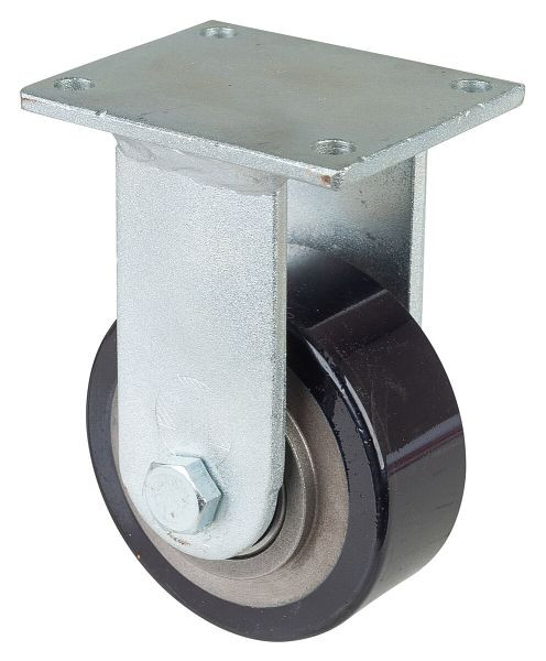 BS Rollen Schwerlastrolle, Bockrolle, Rad-Breite 40 mm, Rad-Ø 100 mm, Tragfähigkeit 290 kg, Guss-Polyurethan 78 Shore A, Guss, Kugellager, RR110.C11.100