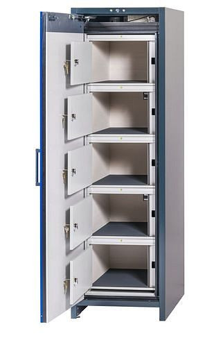 asecos Lithium-Ionen Akku-Ladeschrank, SmartStore-Premium, 5 brandgeschützte Schließfächer, B 600 mm, 277486