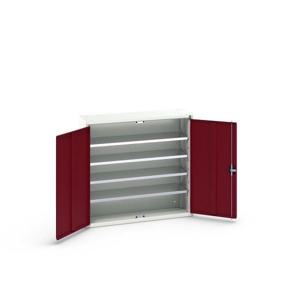 bott verso Magazinschrank, mit 4 Fachböden und 30 Sichtlagerkästen, BxTxH: 1050 x 350 x 1000 mm, Lichtgrau / Purpurrot, 16926500.24