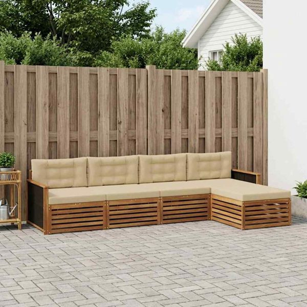 vidaXL Outdoor-Sofagarnitur mit Kissen 5-teilig Natur und Beige Polyester, 3383226