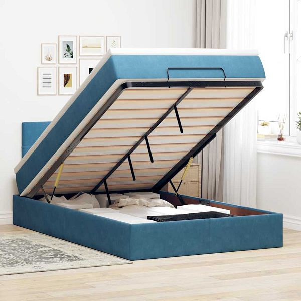 vidaXL Ottoman-Bett mit Matratze Dunkelblau 120x200 cm Samt, 3311769
