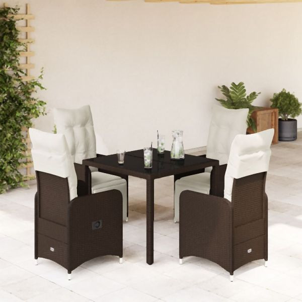 vidaXL 5-tlg. Garten-Bistro-Set mit Kissen Braun Poly Rattan, 3277188