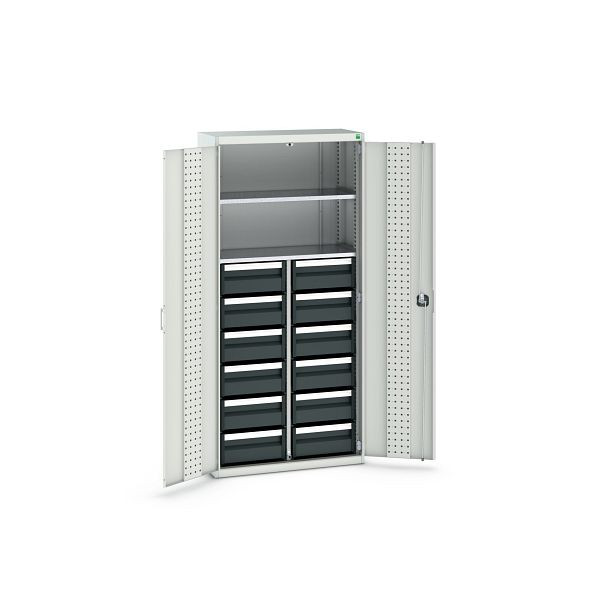 bott cubio Koffer-Flügeltürenschrank bestückt mit 12x varioSlide, BxTxH: 938x400x2000mm, RAL 7035 / RAL 7035, 40032036.16V