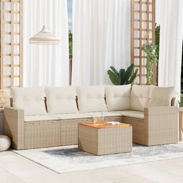 vidaXL 6-tlg. Garten-Sofagarnitur mit Kissen Beige Poly Rattan, 3224112