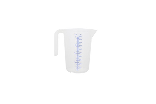 Schneider Messbecher, 1,0 l, geprägte Skala, blaue Schrift, offener Griff, 206012