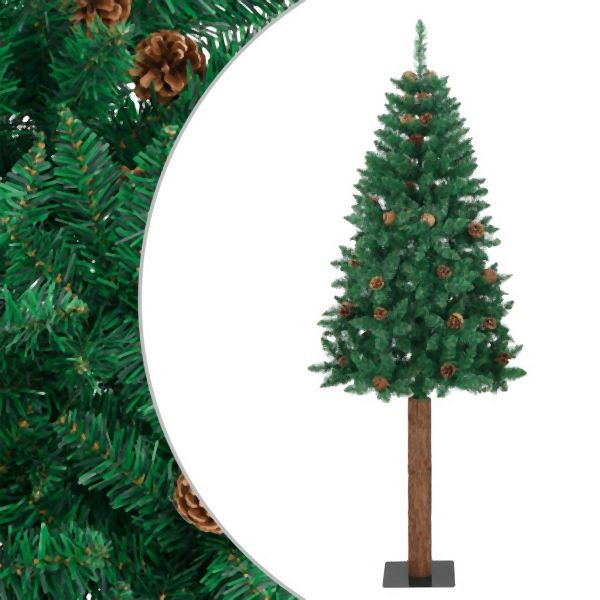 vidaXL Weihnachtsbaum Schlank mit Echtholz und Zapfen Grün 210 cm PVC, 320959