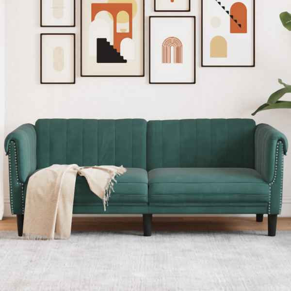 vidaXL Sofa 2-Sitzer Dunkelgrün Samt, Polyester, 372577
