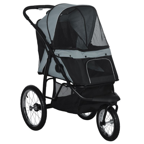 PawHut Hundewagen Hundetrolley mit Jogger-Funktion bis 20 kg Klappbar Netzfenster, Ablagekorb, Grau, 111 x 58 x 107 cm, D00-164V00GY,