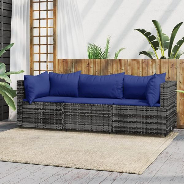 vidaXL 3-teilig Garten-Lounge-Set mit Kissen Grau Poly Rattan, 319846