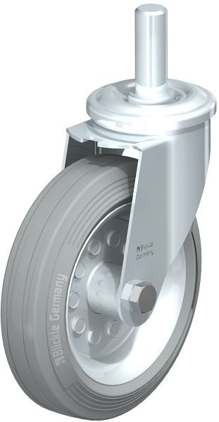 Blickle LEZ-VE 180R-22-SG Stahlblech-Lenkrolle mit Zapfen, Vollgummi, Grau, 709436