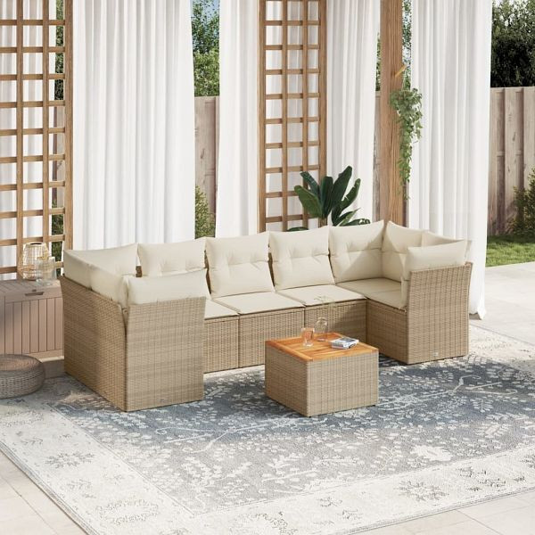 vidaXL 8-teilig Garten-Sofagarnitur mit Kissen Beige Poly Rattan, 3255841