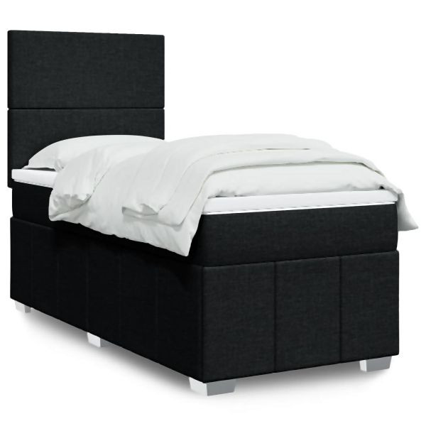 vidaXL Boxspringbett mit Matratze Schwarz 100x200 cm Stoff, 3291574
