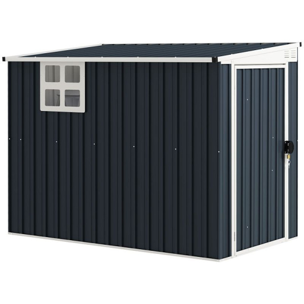 Outsunny Gartenlagerschuppen, Werkzeugschuppen für Gartengeräte, Fenster, Lüftungsöffnungen, abschließbar, Stahl, Dunkelgrau, 84H-359V01CG