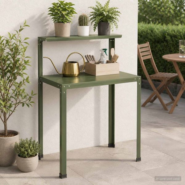 vidaXL Pflanztisch 60 x 50 x 104 cm Pulverbeschichteter Stahl Olivgrün, 8014914