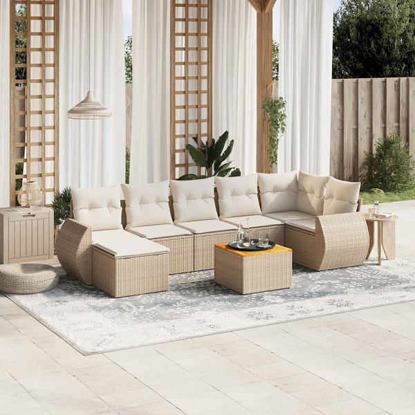 vidaXL 8-teilig Garten-Sofagarnitur mit Kissen Beige Poly Rattan, 3257444