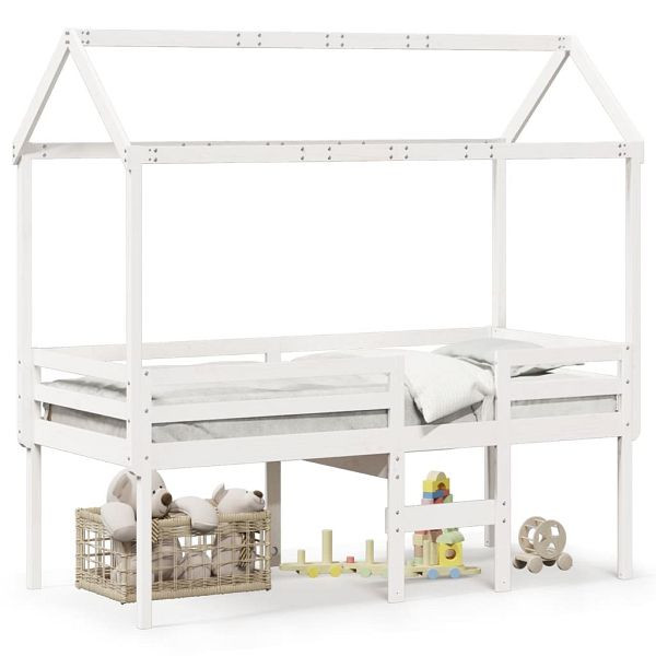 vidaXL Hochbett mit Dach Weiß 75x190 cm Massivholz Kiefer, 3282142