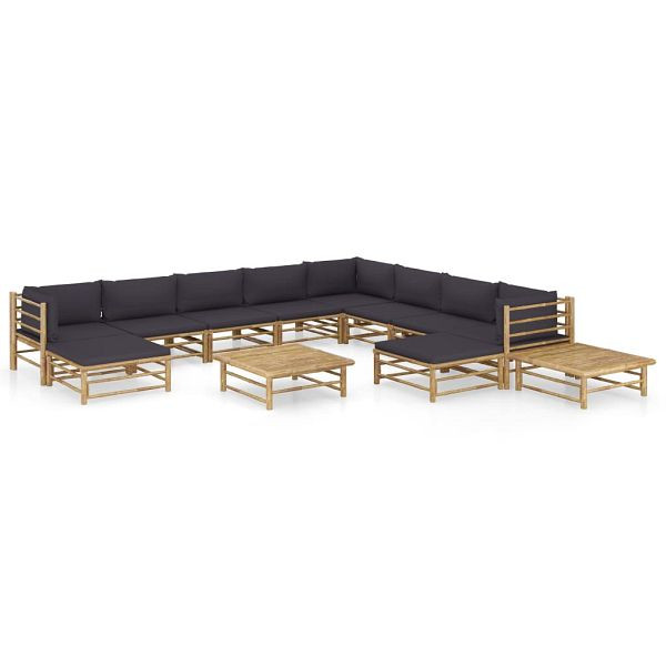 vidaXL 12-teilig Garten-Lounge-Set mit Dunkelgrauen Kissen Bambus, 3058228
