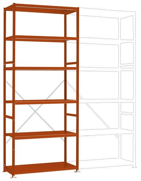 Manuflex Fachboden-Steckregal Color Grundregal mit 6 Stahlböden, HxBxT = 2500 x 1030 x 500 mm, rotorange, RP1253.2001