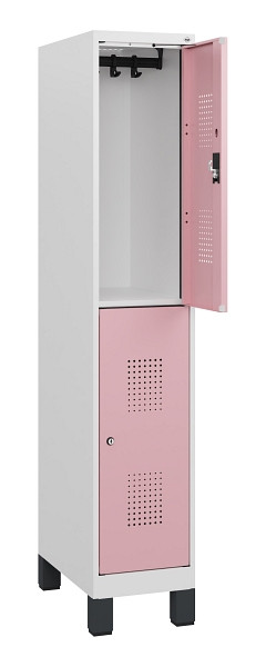 C+P Doppelstöckiger Spind Evolo PLUS, Füße, 2 Fächer, 1630x300x500mm, 9016/3015, Zylinderschloss, 0493105-10 S10045