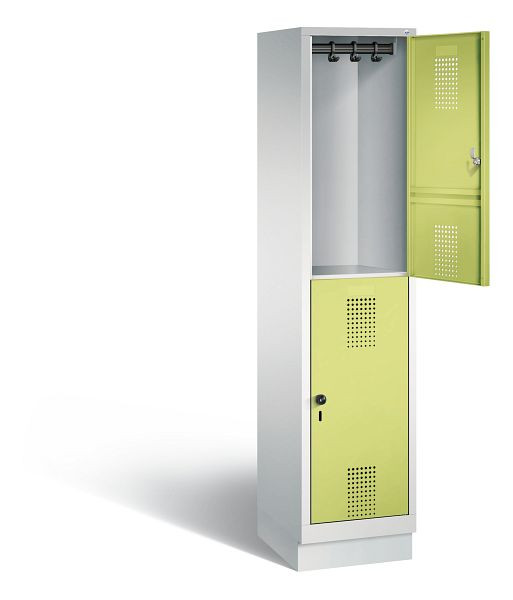 C+P Spind doppelstöckig Evolo, H1800xB420xT500mm, Farbe: Lichtgrau / Viridingrün, 48320-12 S10098