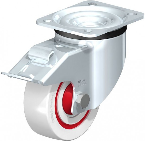 Blickle LK-POW 100K-1-FI-FK Stahlblech-Lenkrolle, schwere Ausführung, mit Anschraubplatte & Feststeller, Polyamid, Weiß, 739276