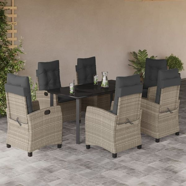 vidaXL 7-teilig Garten-Essgruppe mit Kissen Hellgrau Poly Rattan, 3212857