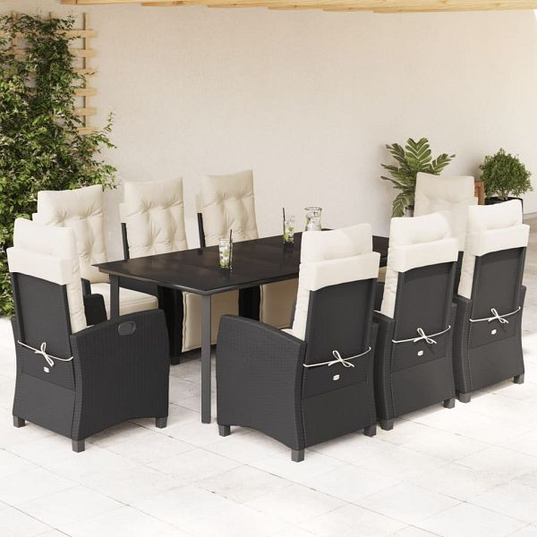 vidaXL 9-teilig Garten-Essgruppe mit Kissen Schwarz Poly Rattan, 3212959