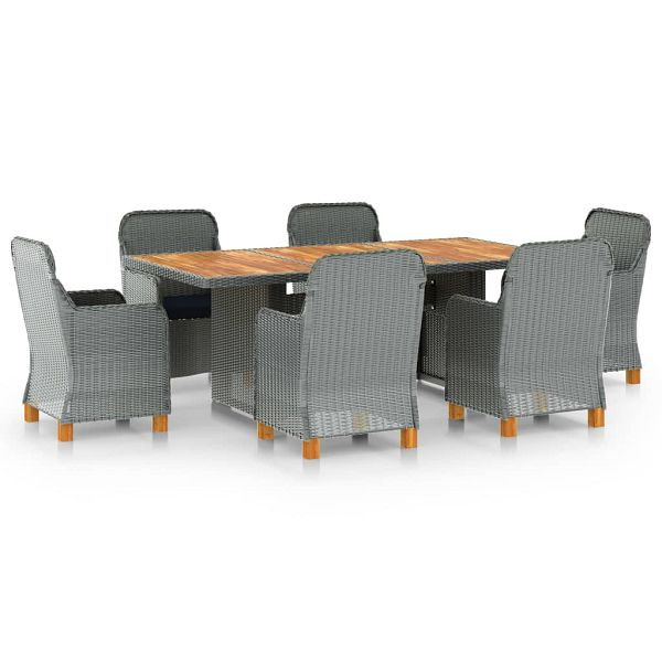 vidaXL 7-teilig Garten-Essgruppe mit Auflagen Poly Rattan Hellgrau, 3060172