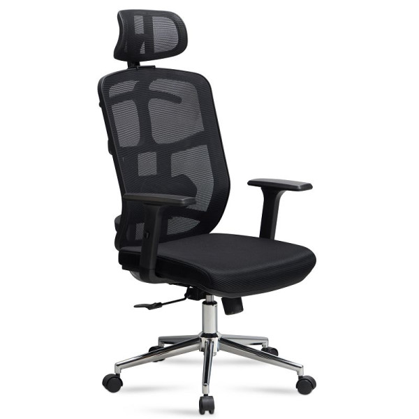 Amstyle Bürostuhl Schwarz Mesh-Bezug, bis 120 kg mit Kopfstütze, höhenverstellbar mit Lendenwirbelstütze, ergonomisch mit Wippfunktion, SPM1.450