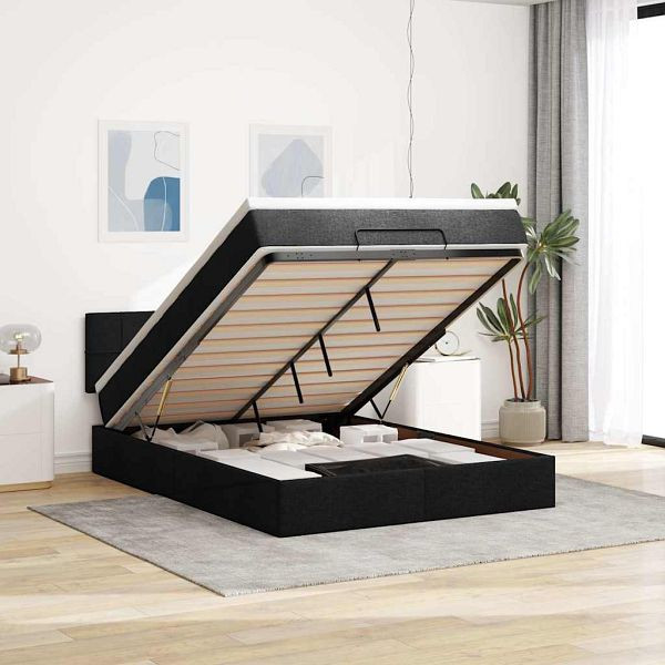 vidaXL Ottoman-Bett mit Matratze Schwarz 140x190 cm Stoff, 3311458