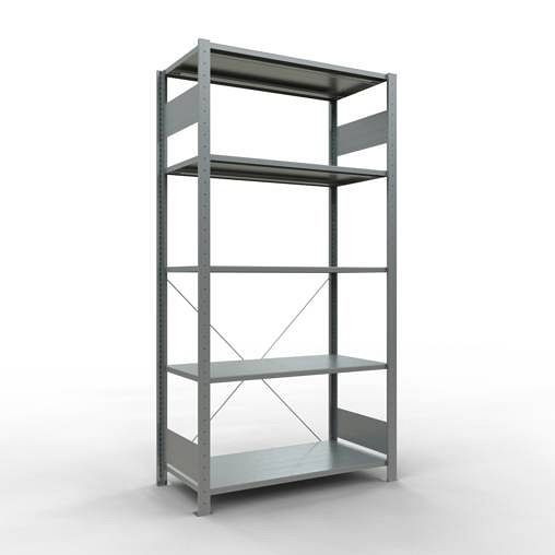 Schulte Grundregal Steckregal MULTIplus150, 2000 x 1000 x 500 mm, 5 Fachböden, Kreuzstrebe, verzinkt - Expressline, 12750-K